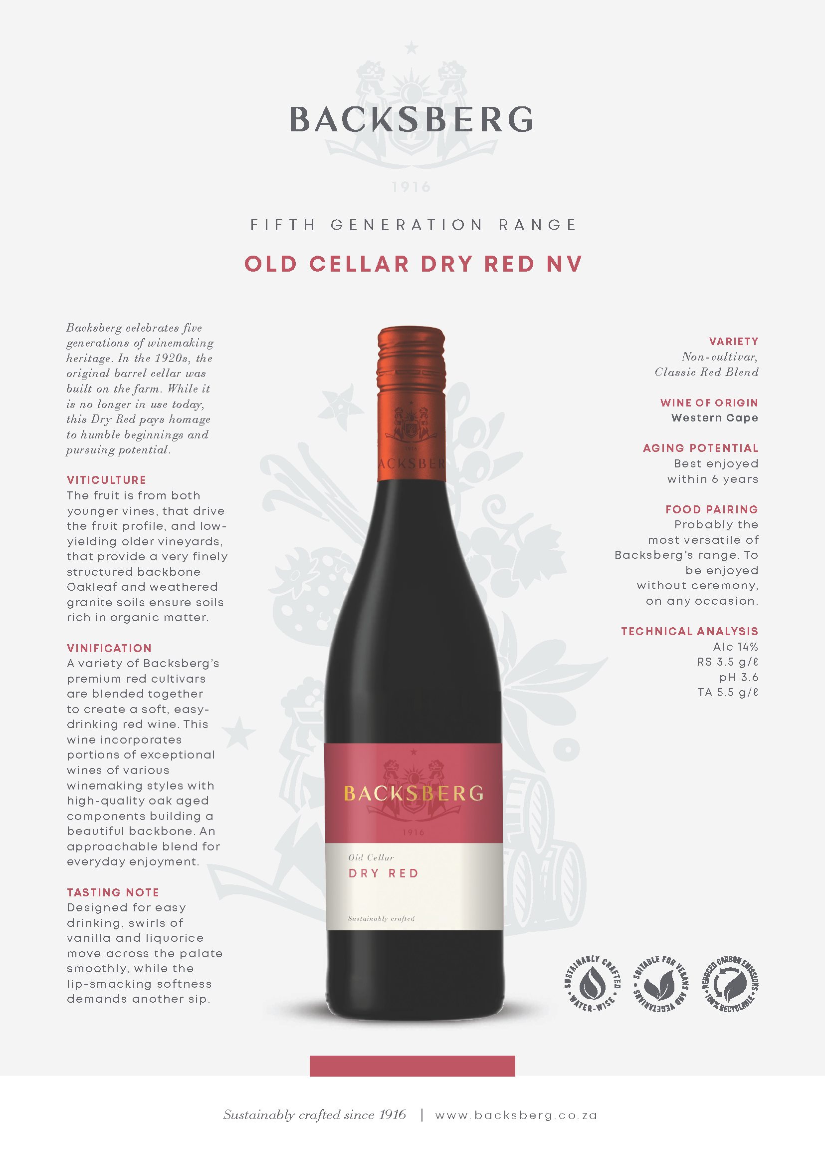 BACKSBERG OLD CELLAR DRY RED 14%