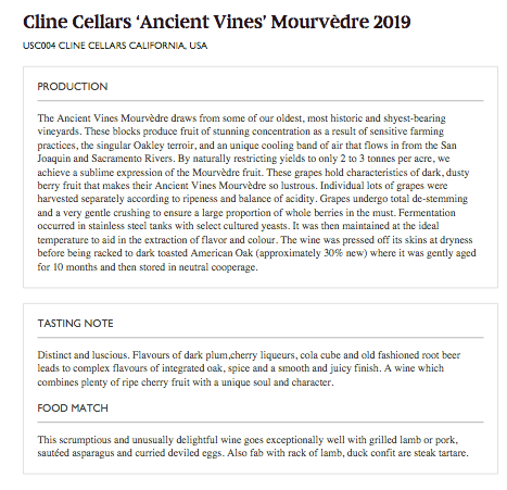 CLINE CELLARS ANCIENT VINE MOURVEDRE 2019 14.5%