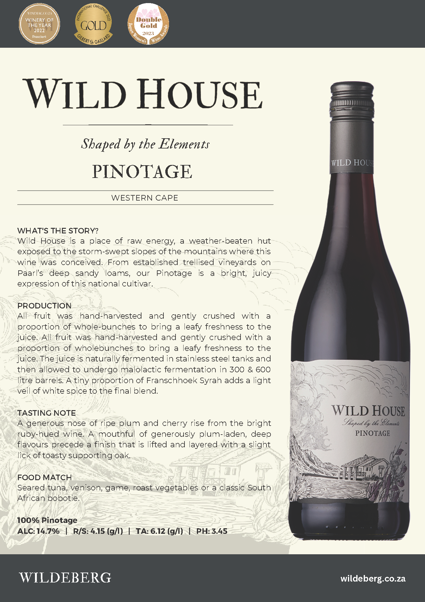 WILDEBERG WILD HOUSE PINOTAGE 2024, 13.5%
