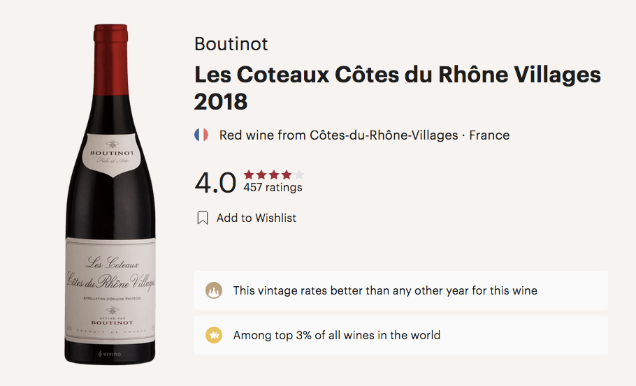 BOUTINOT "LES COTEAUX" COTES DU RHONE VILLAGES RED 2021, 14%